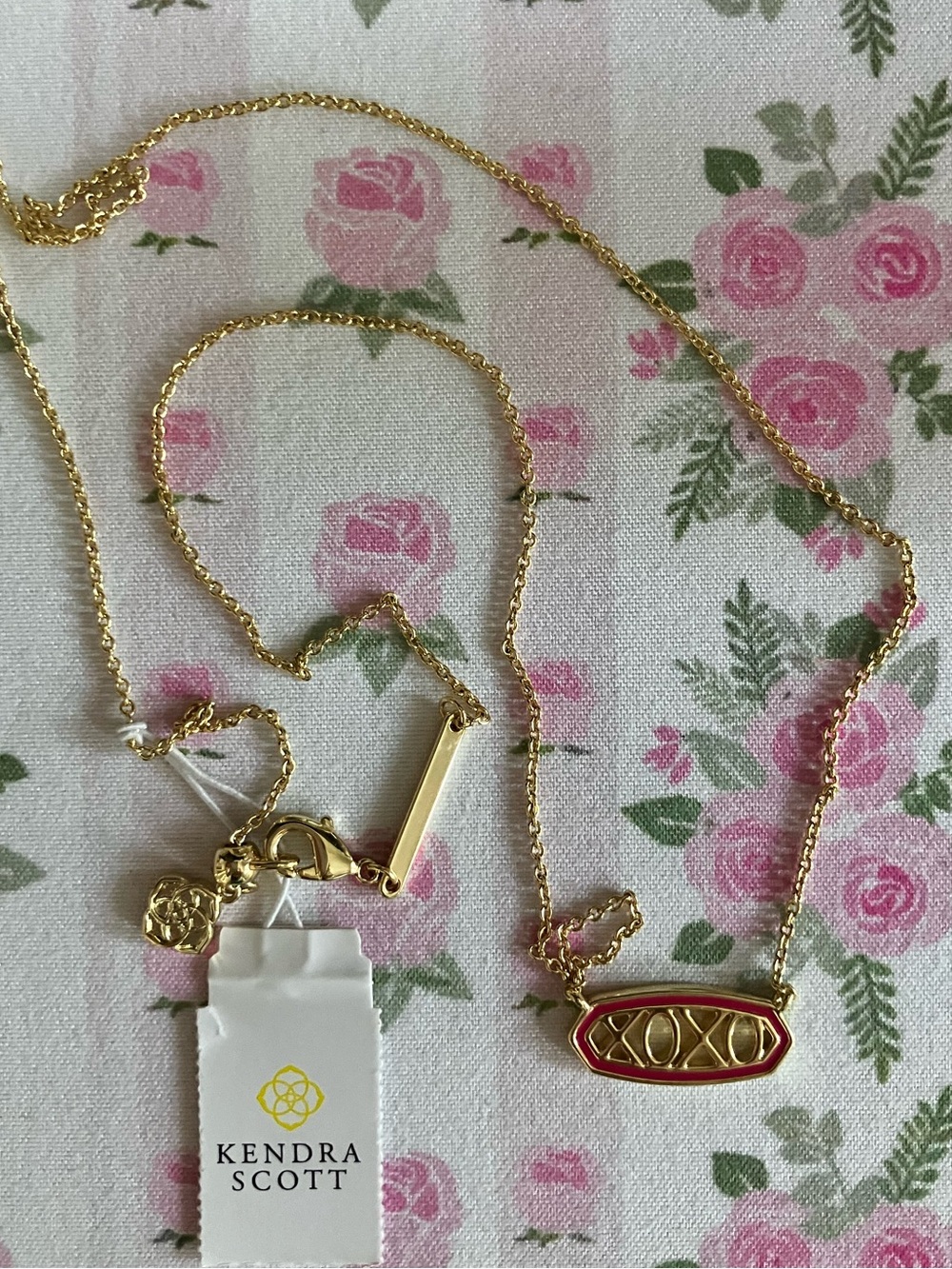 Kendra Scott Gold Necklace with Red Enamel XOXO Pendant